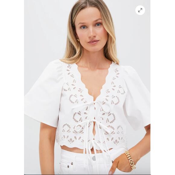 Moon River Tops - Tuckernuck Moon River  White Eyelet Top Sz M